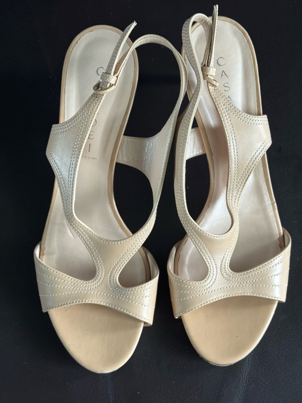 Casadei Beige Leather Slingback Heels